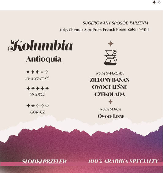 KOLUMBIA ANTIQUIA NATURAL  Palarnia kawy Focusy kawa specialty Warszawa Wilanów Sylwia Rachfalska arabika robusta ziarno kawy ekspres cappuccino alternatywy drip chemex