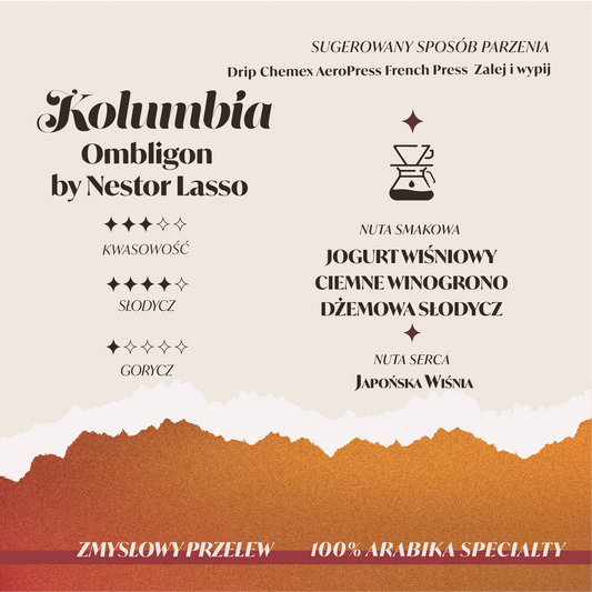 KOLUMBIA OMBLIGON NESTOR LASSO Palarnia kawy Focusy kawa specialty Warszawa Wilanów Sylwia Rachfalska arabika robusta ziarno kawy ekspres cappuccino alternatywy drip chemex