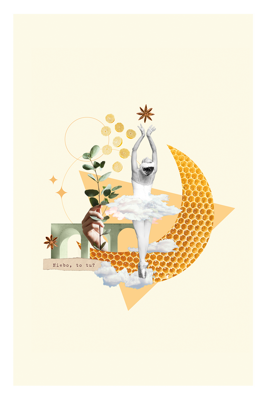 Kolaż cyfrowy z afirmacją  ✦  NIEBO