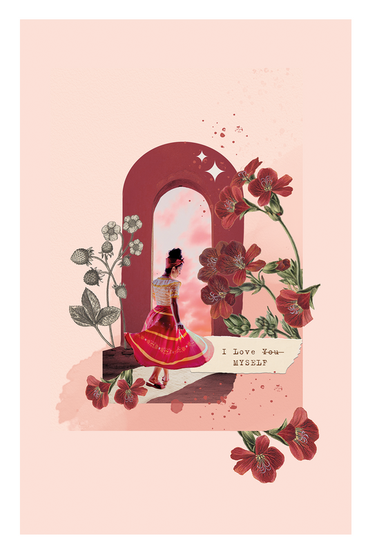 Kolaż cyfrowy z afirmacją  ✦  POZIOMKA